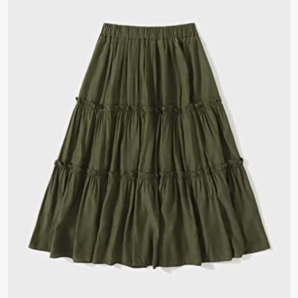 Boutique -Olive Green Tier Ruffle Hem Layer
Maxi Skirt-NWOT-Sz L-Boho-Gypsy - Picture 8 of 11